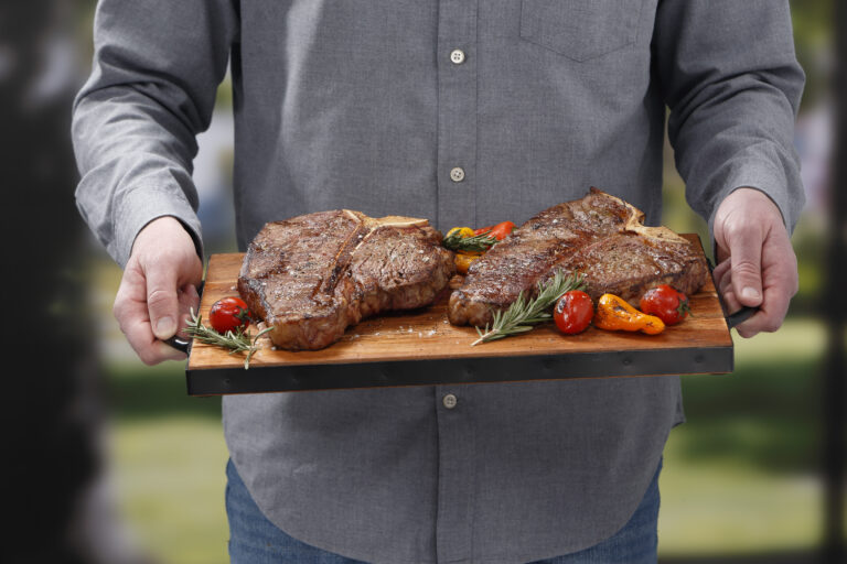 grilled steak on a platter